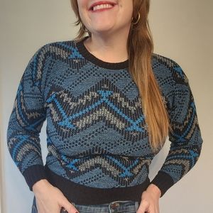 90s Funky Blue and Black Dad Sweater
